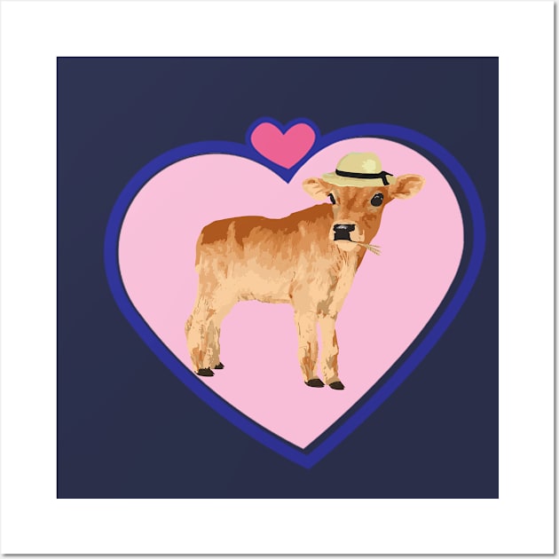 Cute Cow Pink Heart Design - Unique Gifts Wall Art by Cartba